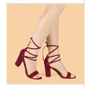Burgundy Chunky Heel Lace up Heel Size 5.5